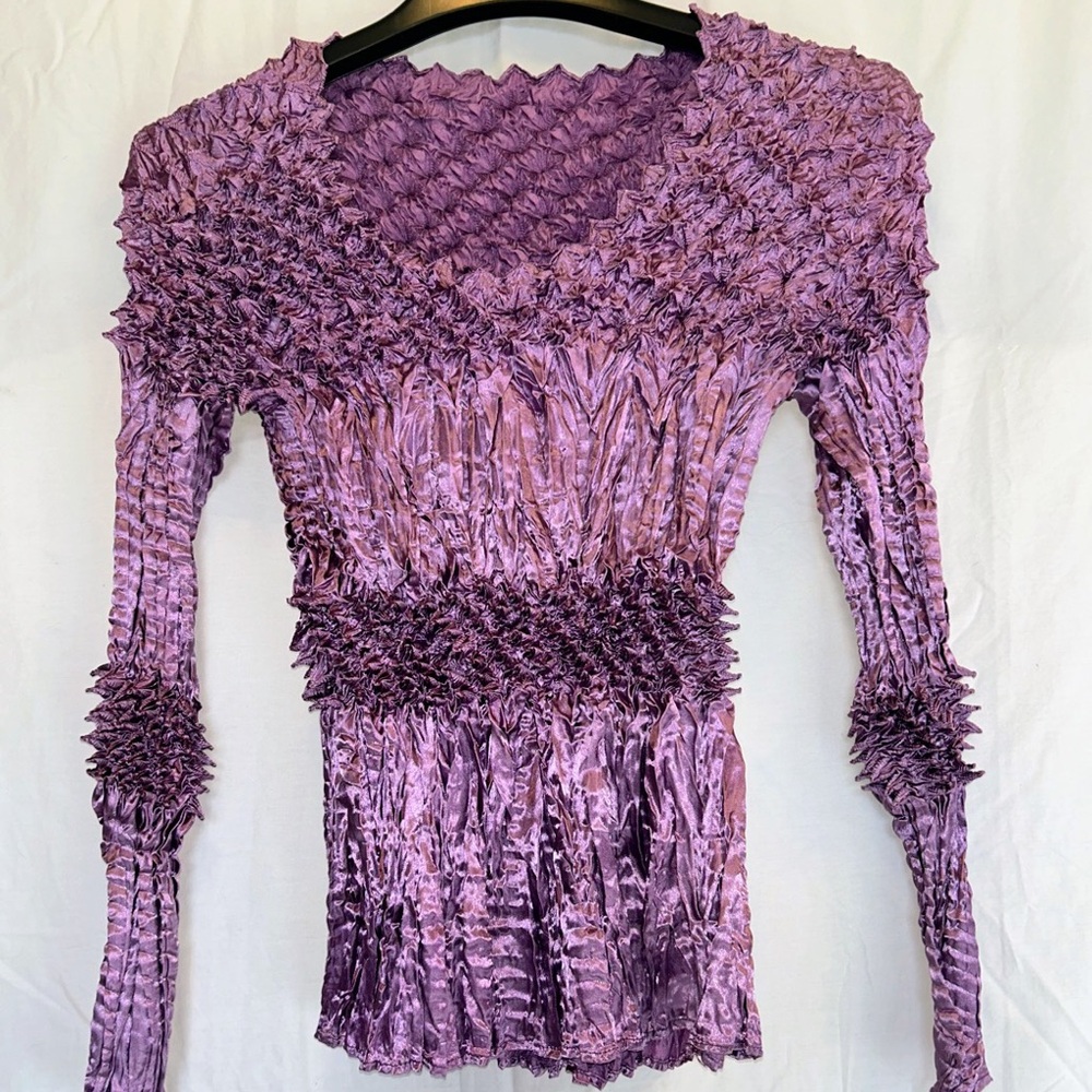 Textured Purple Smocked Long Sleeve Top